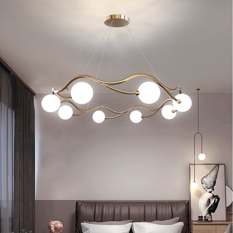 Valentina lampă suspendată modernă cu Design Undulat din metal/sticlă, alb/auriu