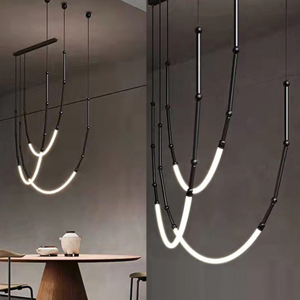 Arisha lampă suspendată modernă liniară din metal/silicon, neagră