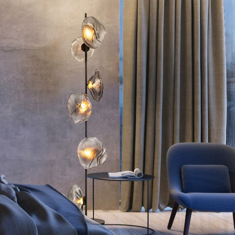 Byers de lux floare metal/sticlă lampadar, negru/auriu/Gri