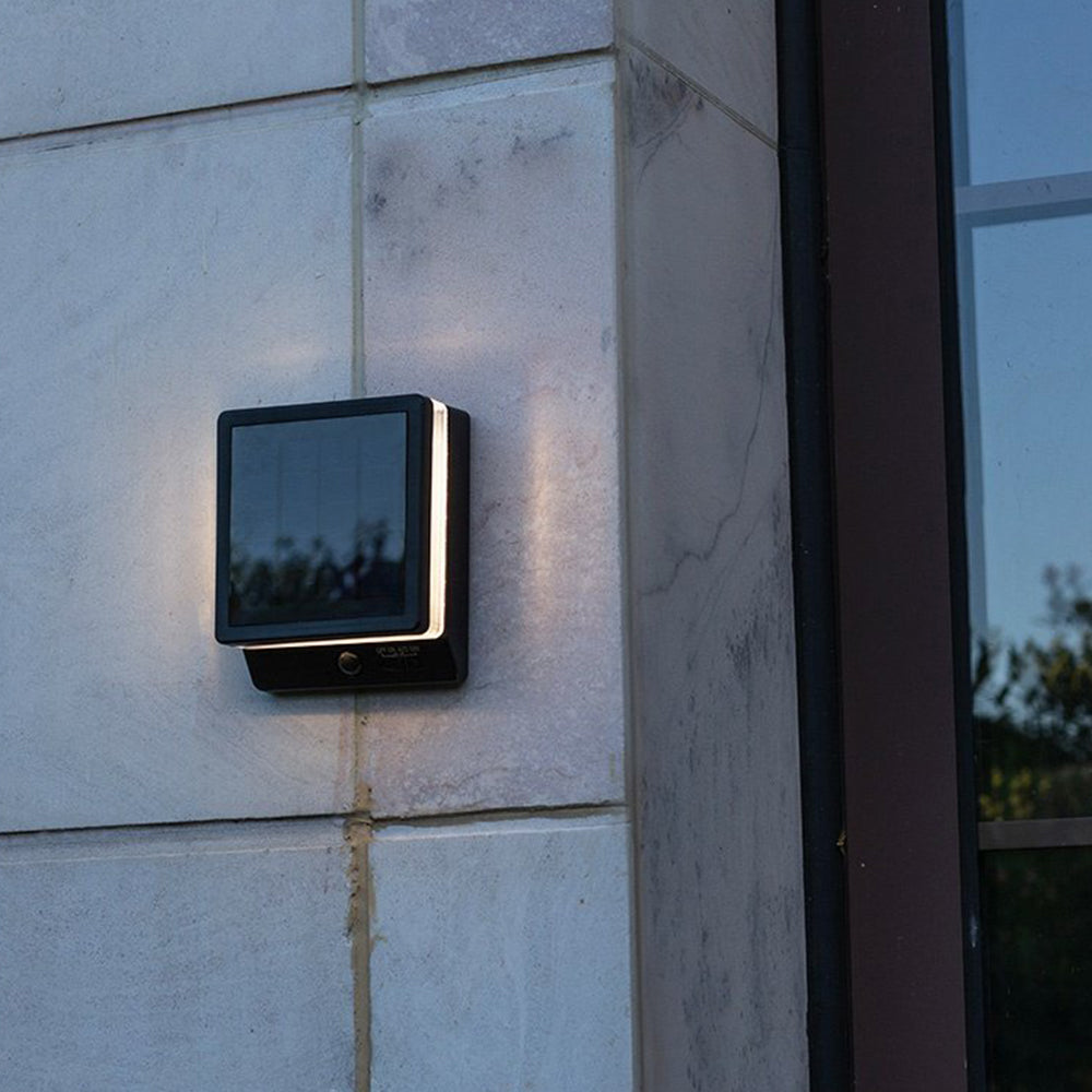 Ray aplică de perete pentru exterior modern minimalist cu senzor dreptunghiular solar impermeabil, negru