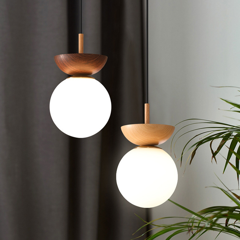 Valentina lampă suspendată Nordic Japanese Globe LED plafonieră/suspendată metal sticlă dormitor, Burlywood