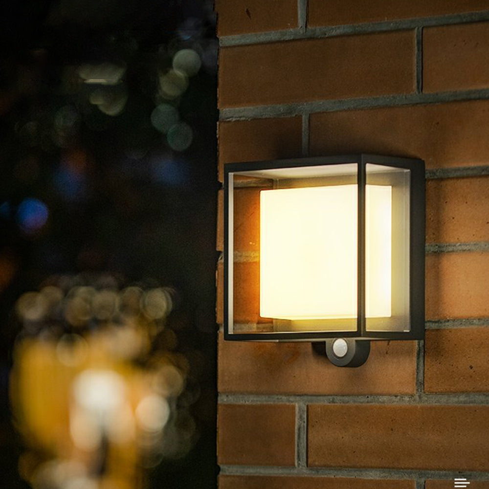 Ray aplică de perete pentru exterior modern Rectangular Sensor Solar Powered Outdoor aplică de perete, negru
