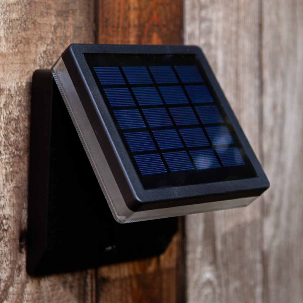 Ray aplică de perete pentru exterior modern minimalist cu senzor dreptunghiular solar impermeabil, negru