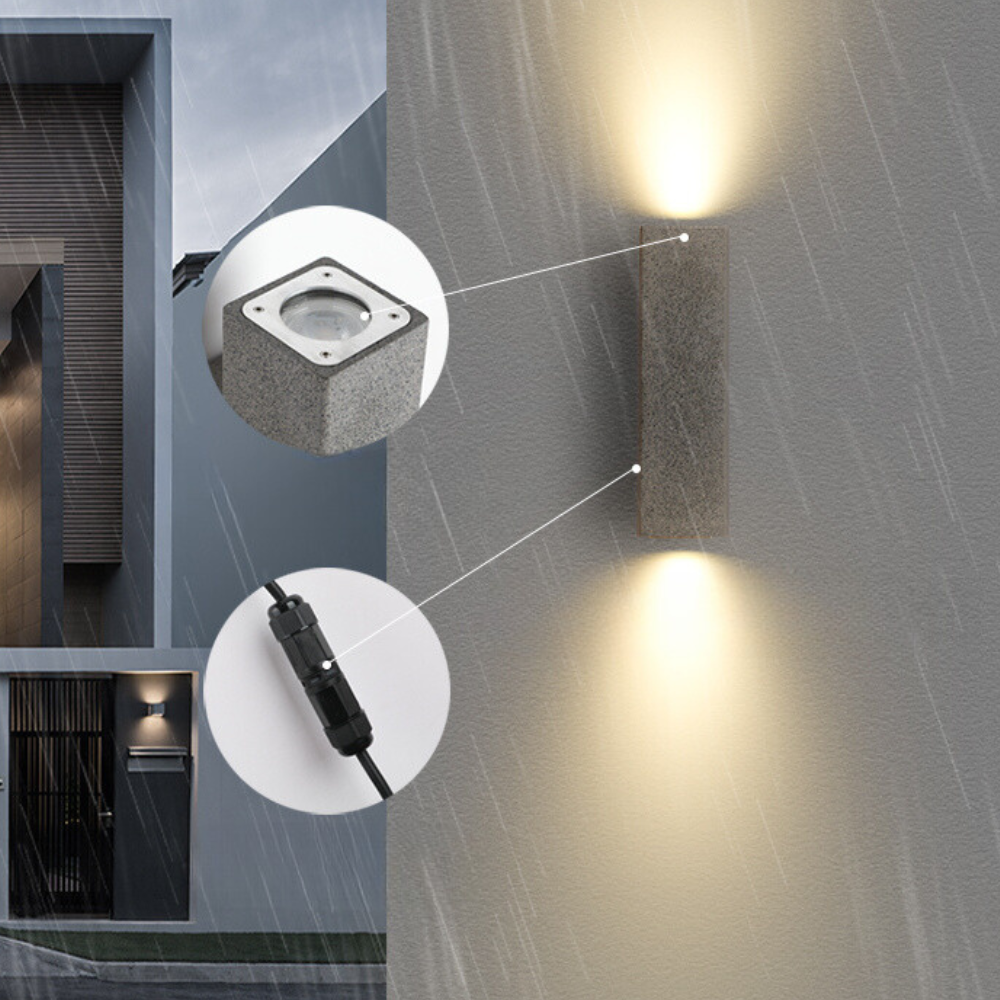 Ray aplică de perete pentru exterior minimalist din ciment pătrat, alb