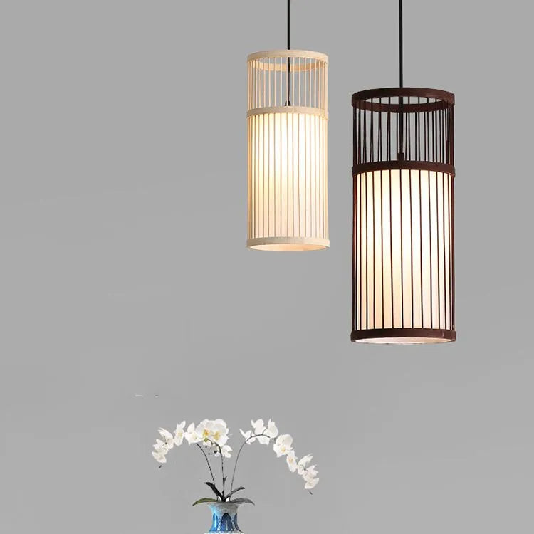 Ritta Weave Cylinder lampă suspendată, Culoare: Café/lemn, Material: metal/bambus
