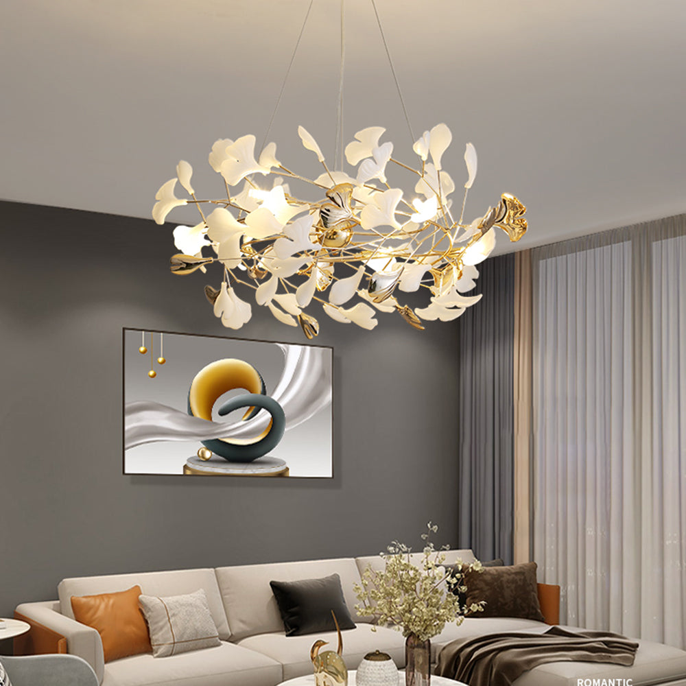 Olivia candelabru modern în Formă de Petală din metal cu Frunză de Ginkgo, auriu