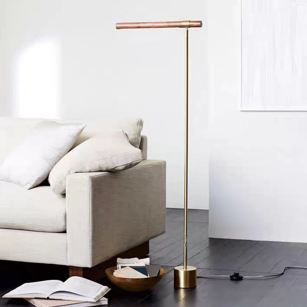 Edge lampadar Liniar minimalist, metal/lemn, Aur, living