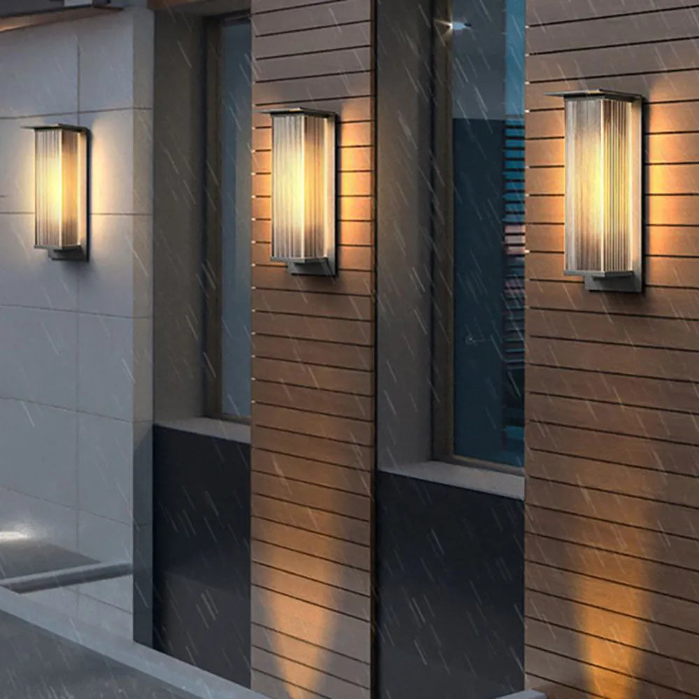 Ray aplică de perete dreptunghiulară modernă din metal, pentru exterior, neagră