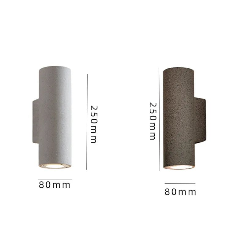 Ray aplică de perete pentru exterior minimalist cilindric cu două surse de lumină din ciment, negru/alb