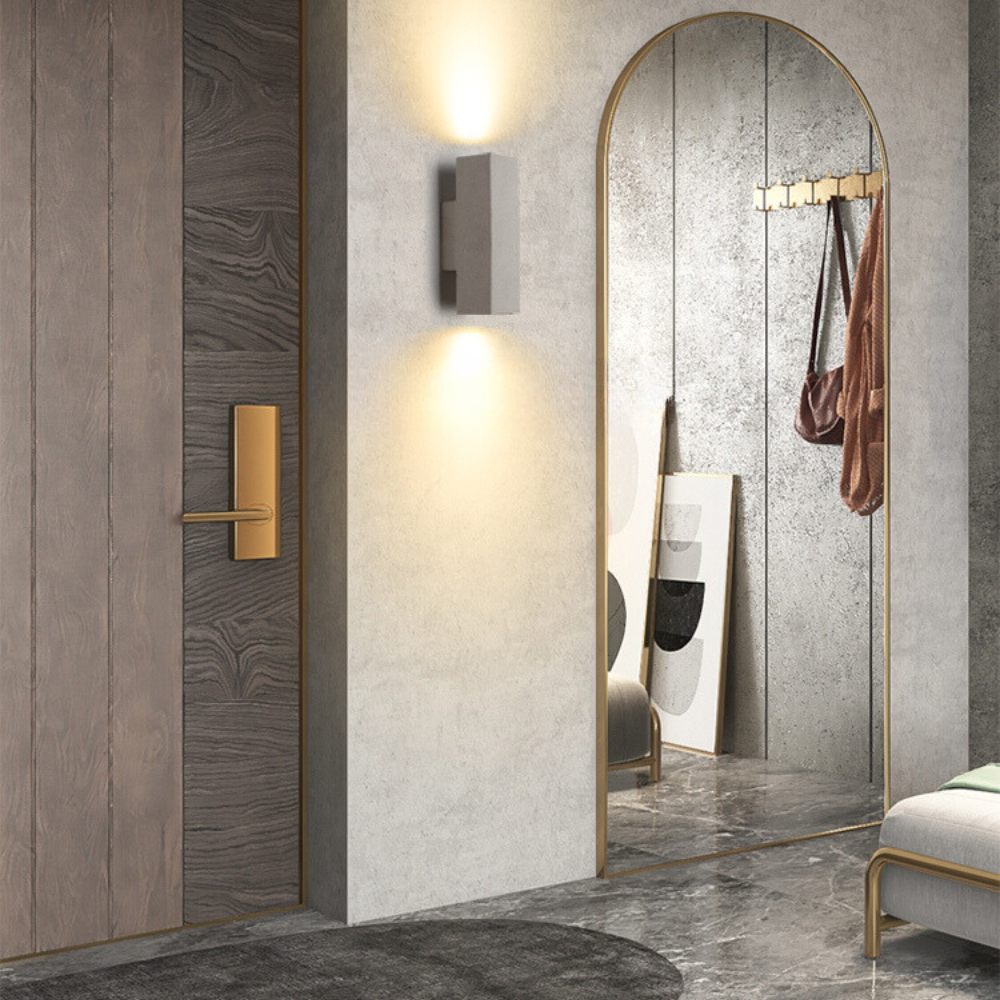 Ray aplică de perete pentru exterior minimalist din ciment pătrat, alb