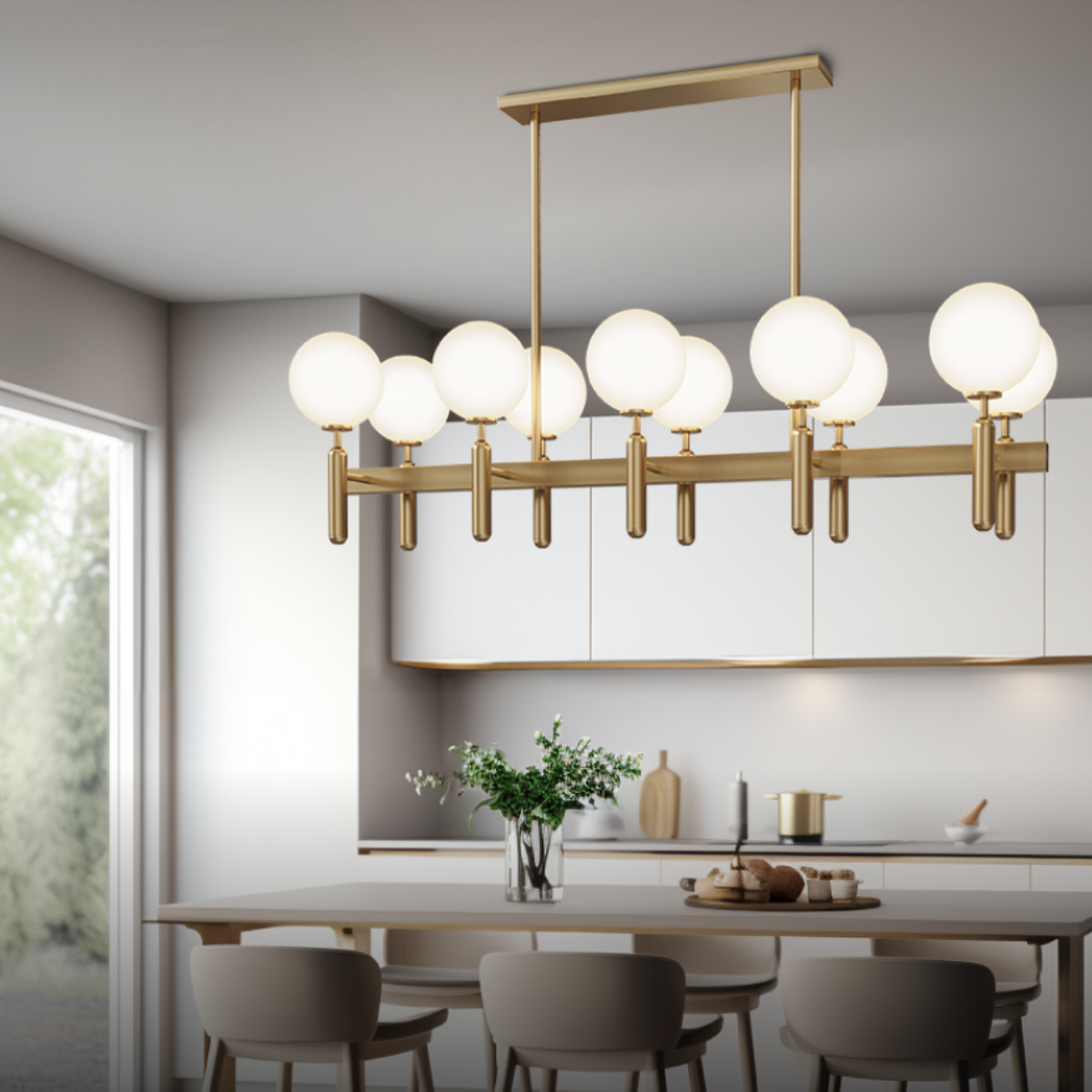 Kristy Design lampă suspendată din sticlă sferică și metal în auriu și alb