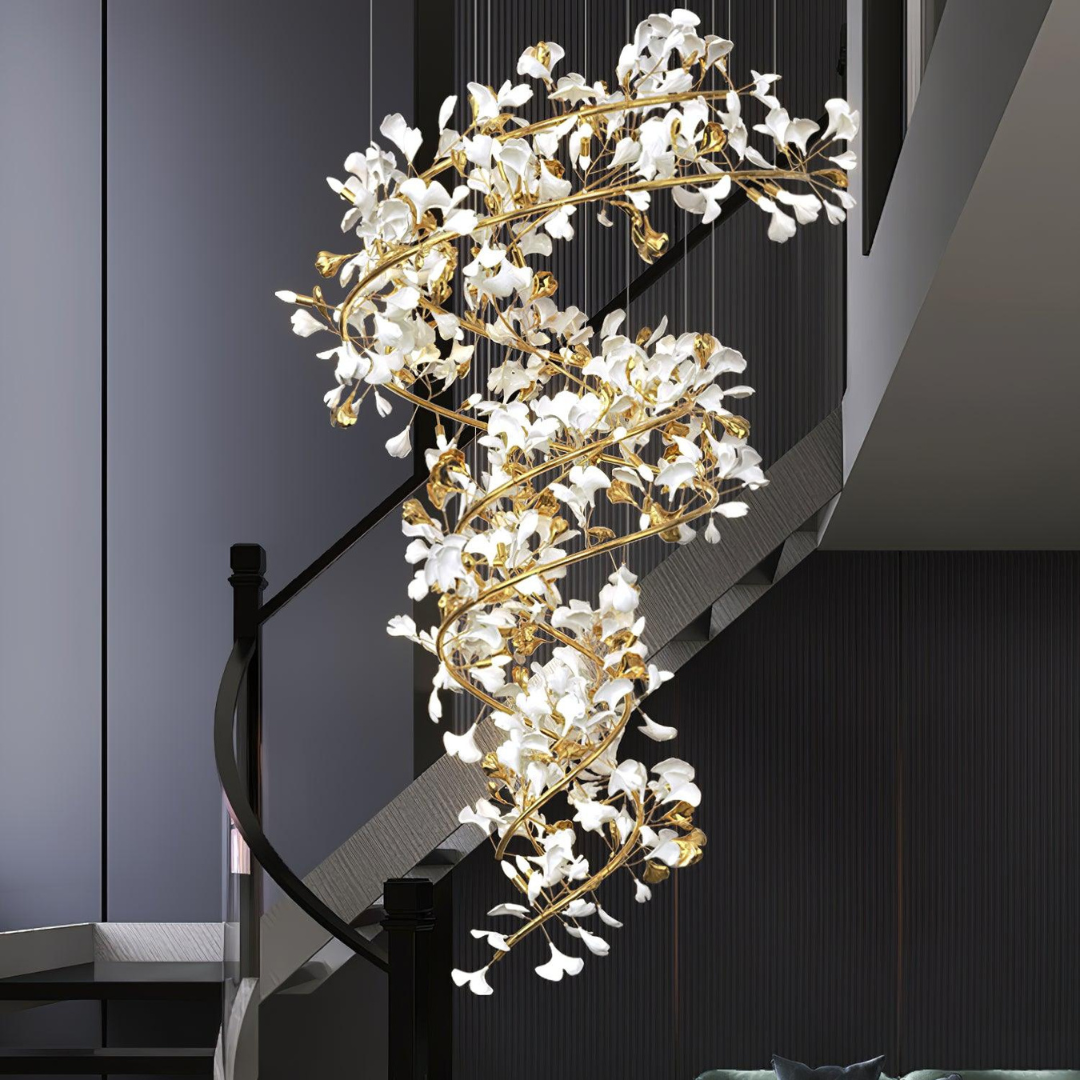 Olivia modern candelabru cu trepte din metal și ceramică, finisaj auriu