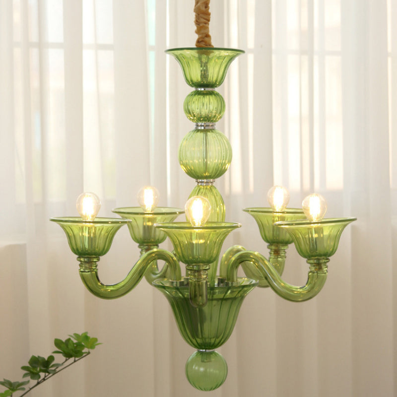 Silva candelabru galben și verde și transparent din sticlă, retro