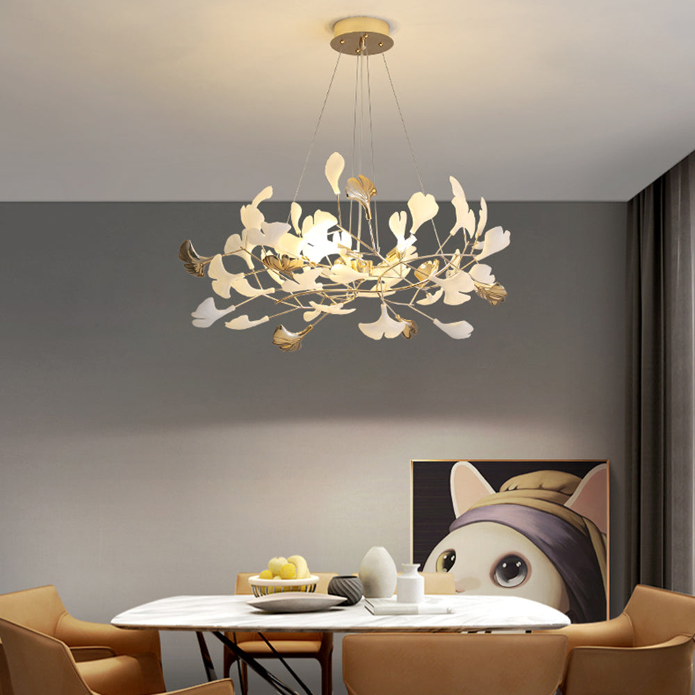 Olivia candelabru modern în Formă de Petală din metal cu Frunză de Ginkgo, auriu