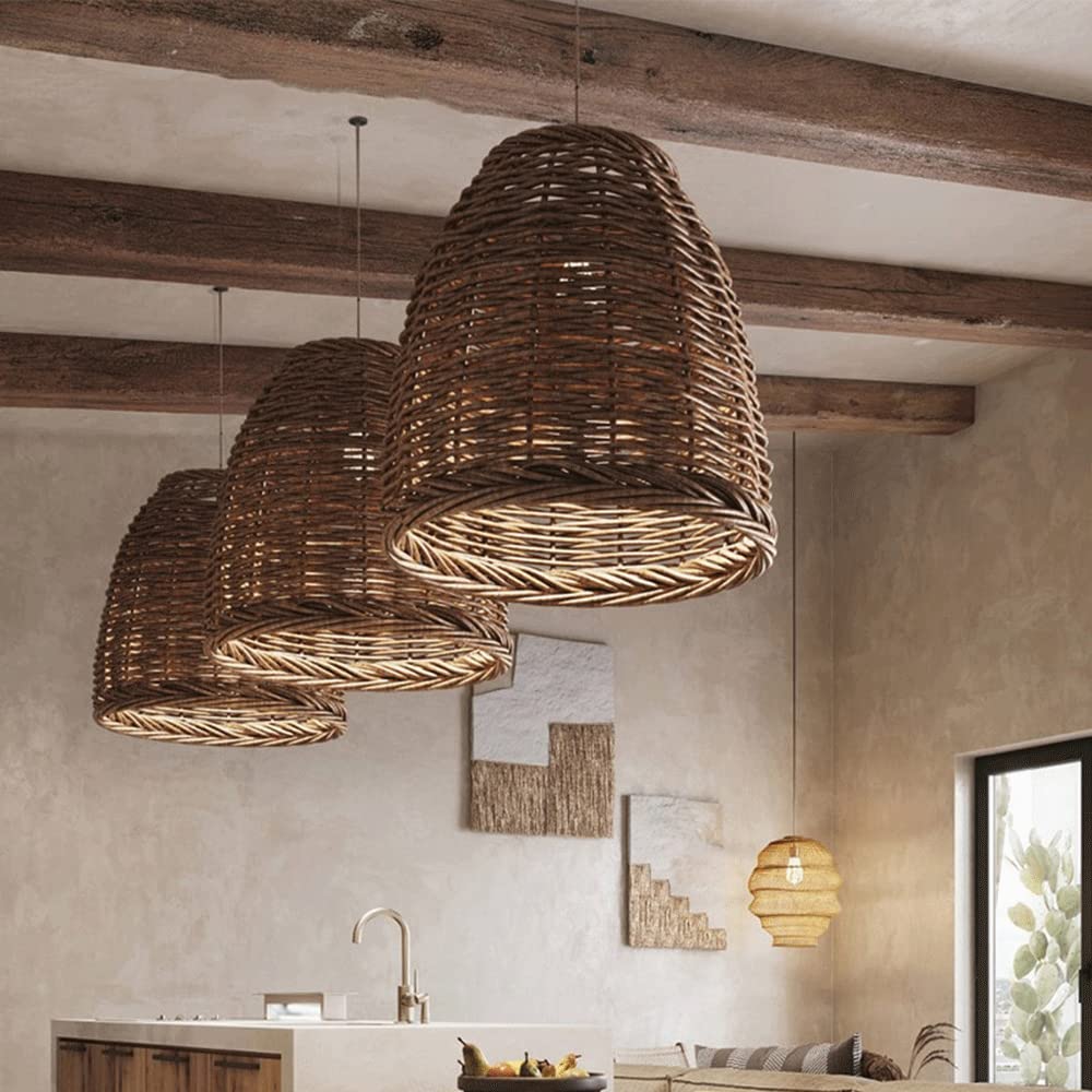 Muto lampă suspendată din ratan, vintage, rustică, LED, pentru living și dormitor