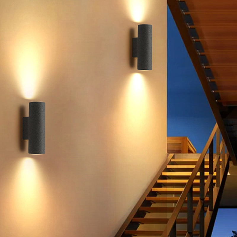 Ray aplică de perete pentru exterior minimalist cilindric cu două surse de lumină din ciment, negru/alb