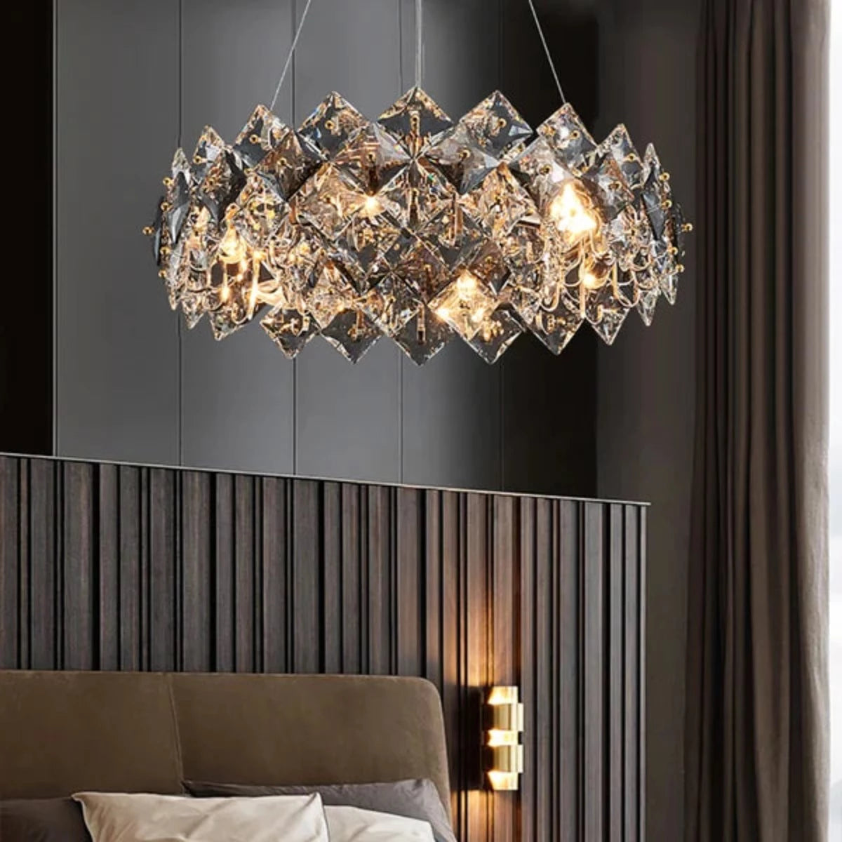 Kristy modern 6-candelabru cu straturi din cristal cu cabluri reglabile