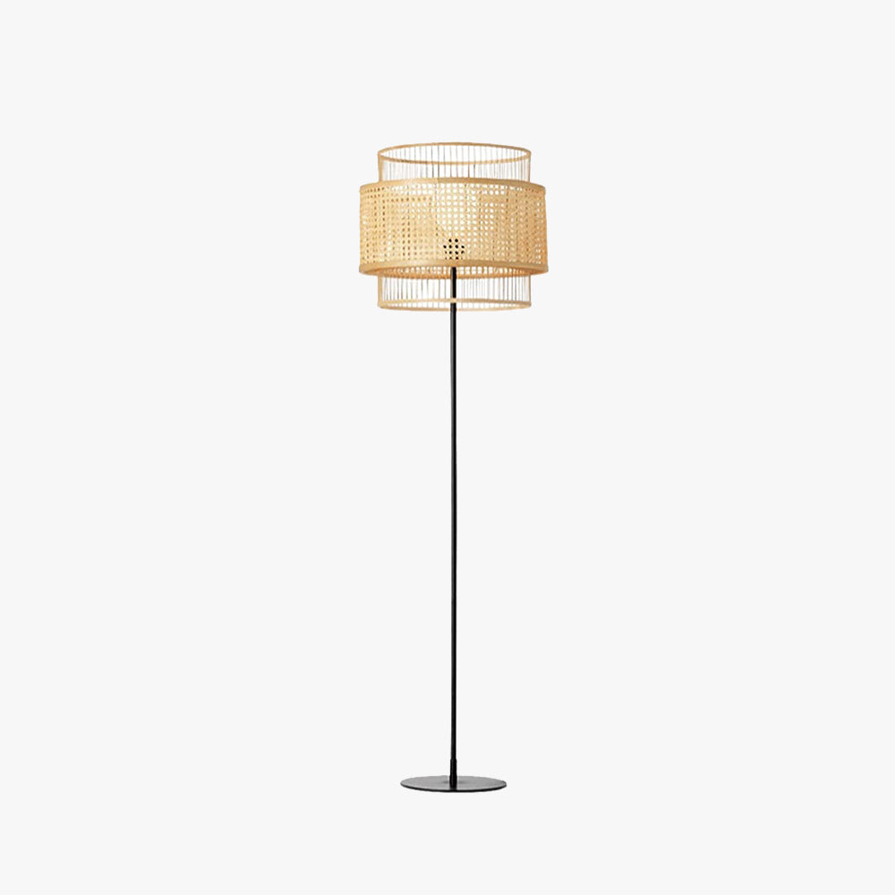 Ozawa Zen lampadar cu țesătură din ratan/salcie tri-stratificat, lemn