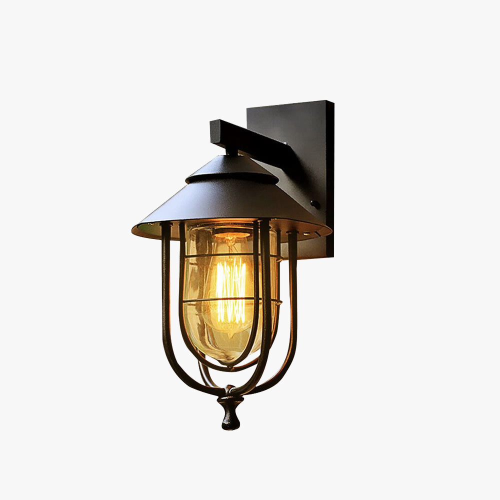 Ray, aplică de perete pentru exterior în formă de lanternă vintage din metal, negru