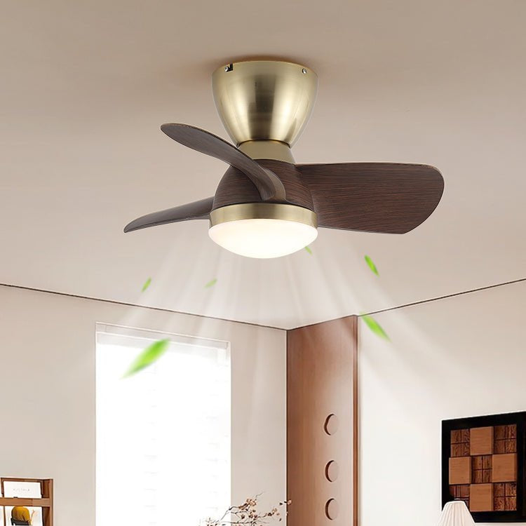Aldiian ventilator de tavan cu lumină din alamă și lemn, minimalist