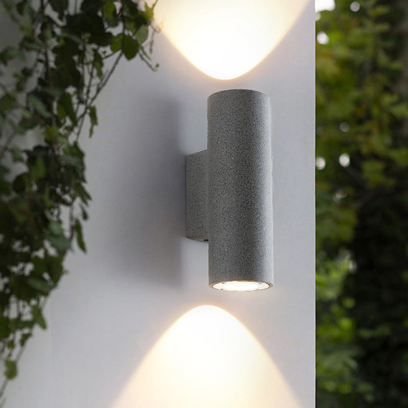 Ray aplică de perete pentru exterior minimalist cilindric cu două surse de lumină din ciment, negru/alb