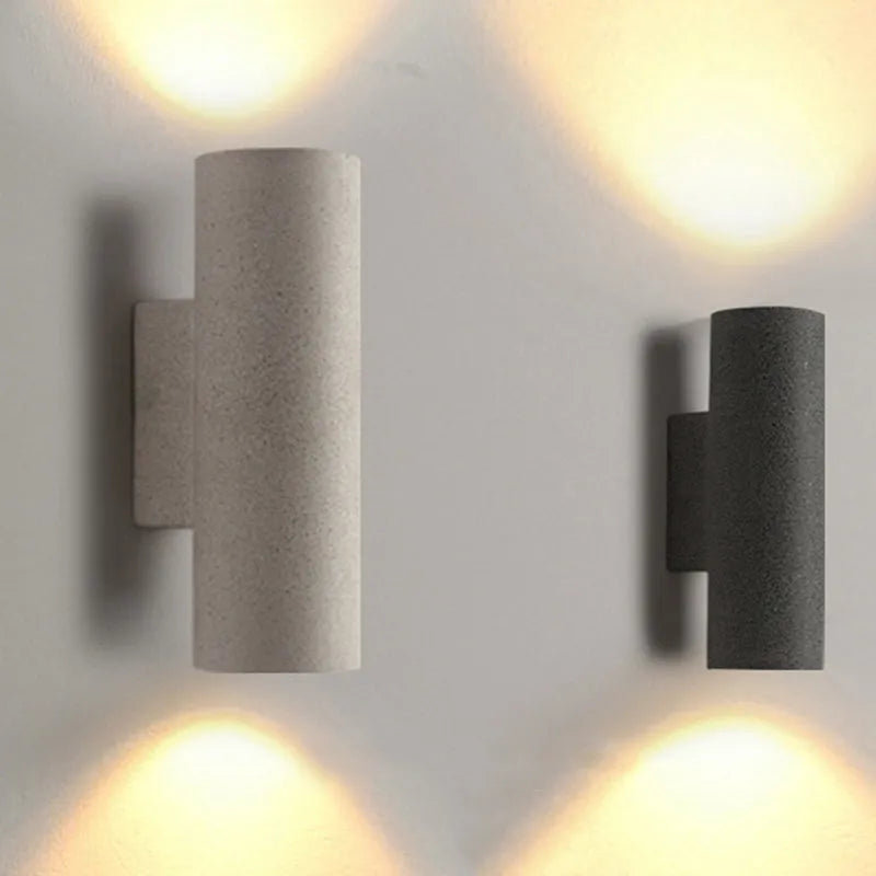 Ray aplică de perete pentru exterior minimalist cilindric cu două surse de lumină din ciment, negru/alb
