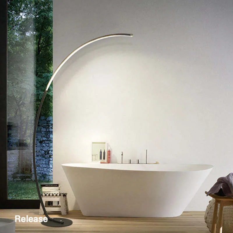 Mira lampadar modern Arc LED de podea, negru/alb, metal/Silicon