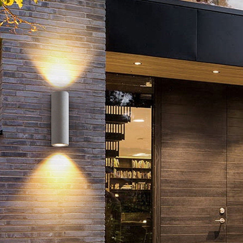 Ray aplică de perete pentru exterior minimalist cilindric cu două surse de lumină din ciment, negru/alb