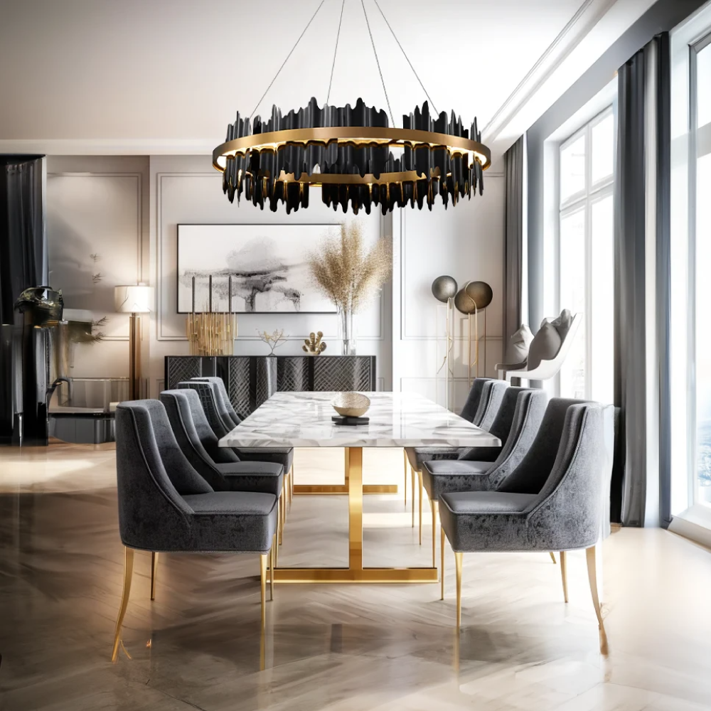 Kristy candelabru negru și auriu din metal, industrial, cilindric, pentru living
