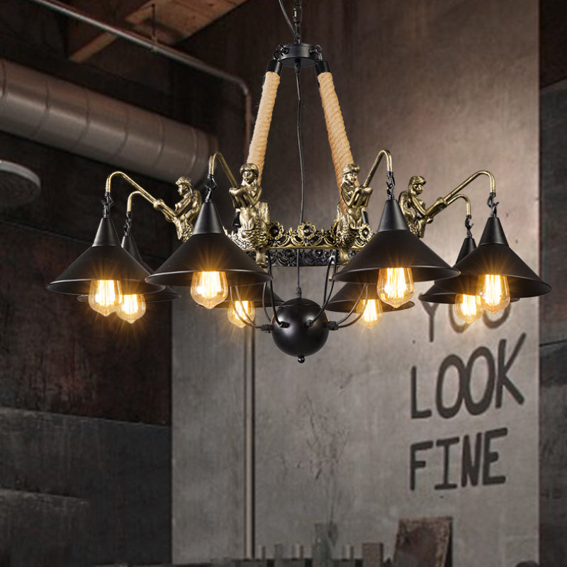 Epoch candelabru vintage în formă de trompetă, negru, din metal, pentru living și restaurant