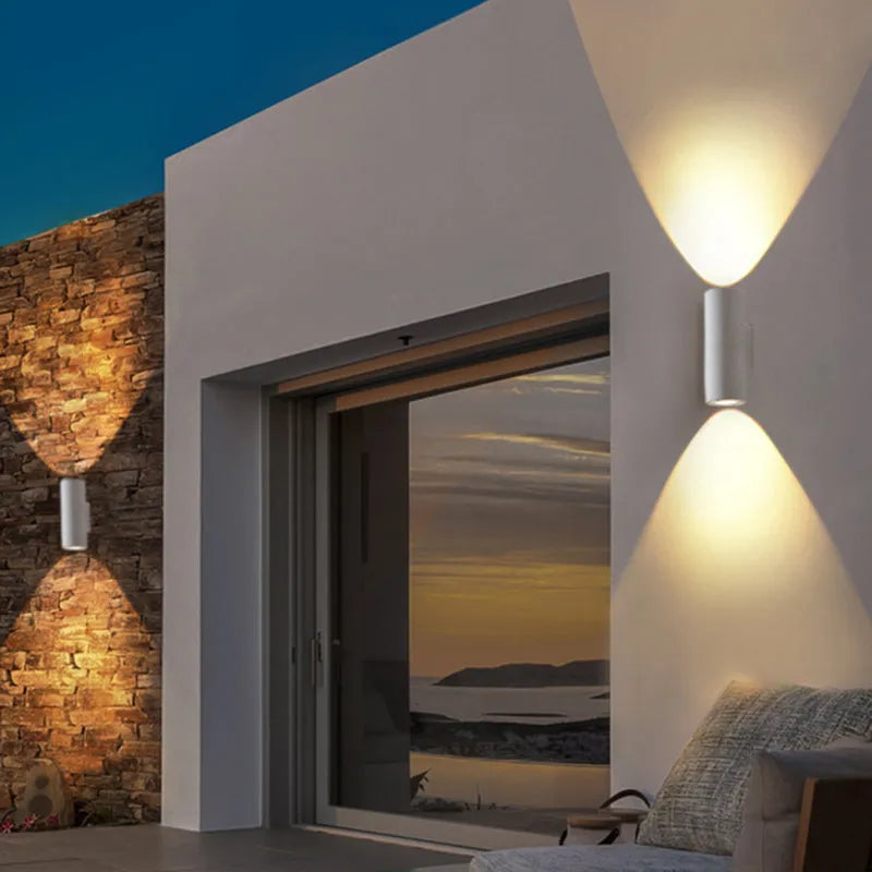 Ray aplică de perete pentru exterior minimalist cilindric cu două surse de lumină din ciment, negru/alb