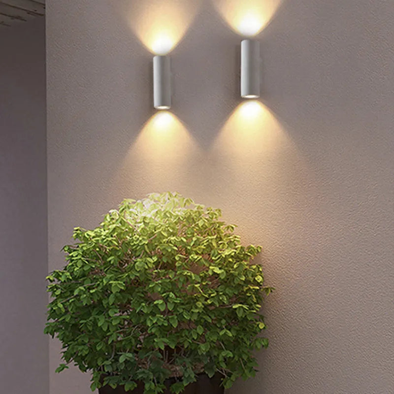 Ray aplică de perete pentru exterior minimalist cilindric cu două surse de lumină din ciment, negru/alb