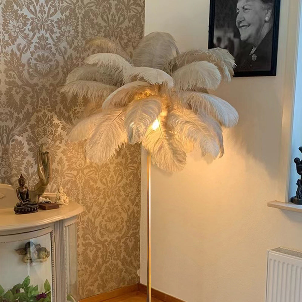 O'Moore modern Natural lampadar cu Pene de Struț Aurit