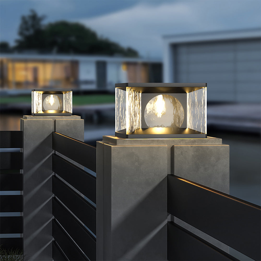 Ray lampadar modern transparent din metal și sticlă pentru exterior, negru