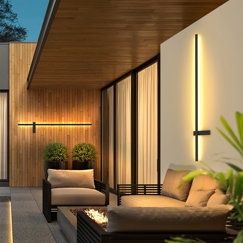 Ray aplică de perete pentru exterior minimalistă duo-linear, negru