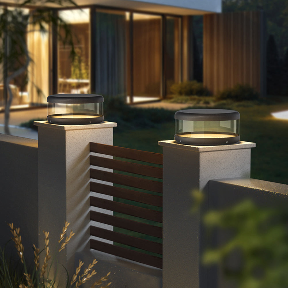 Ray lampă cilindrică modernă din metal solară pentru exterior, lumină caldă