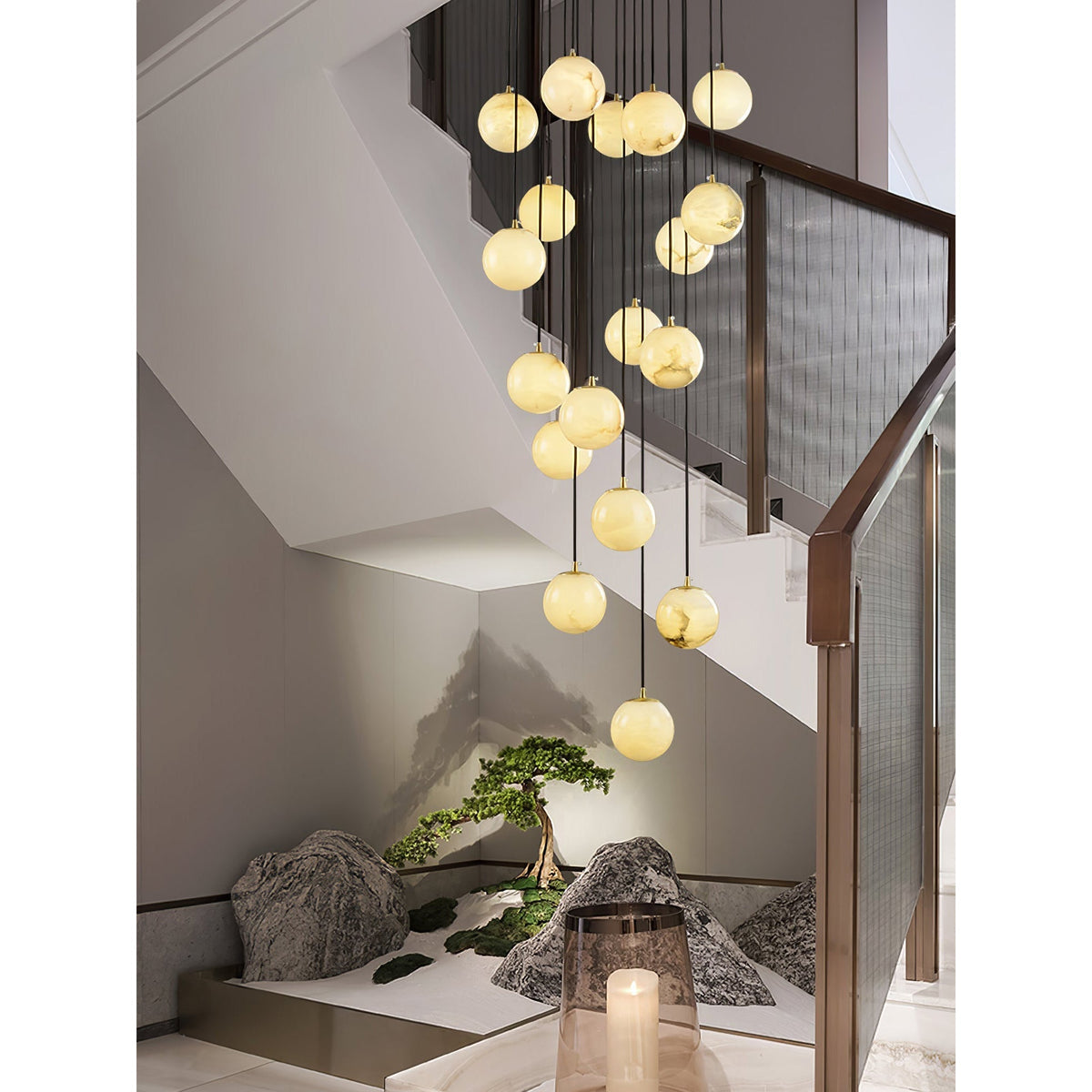 Belen candelabru modern cu Sferice din alabastru