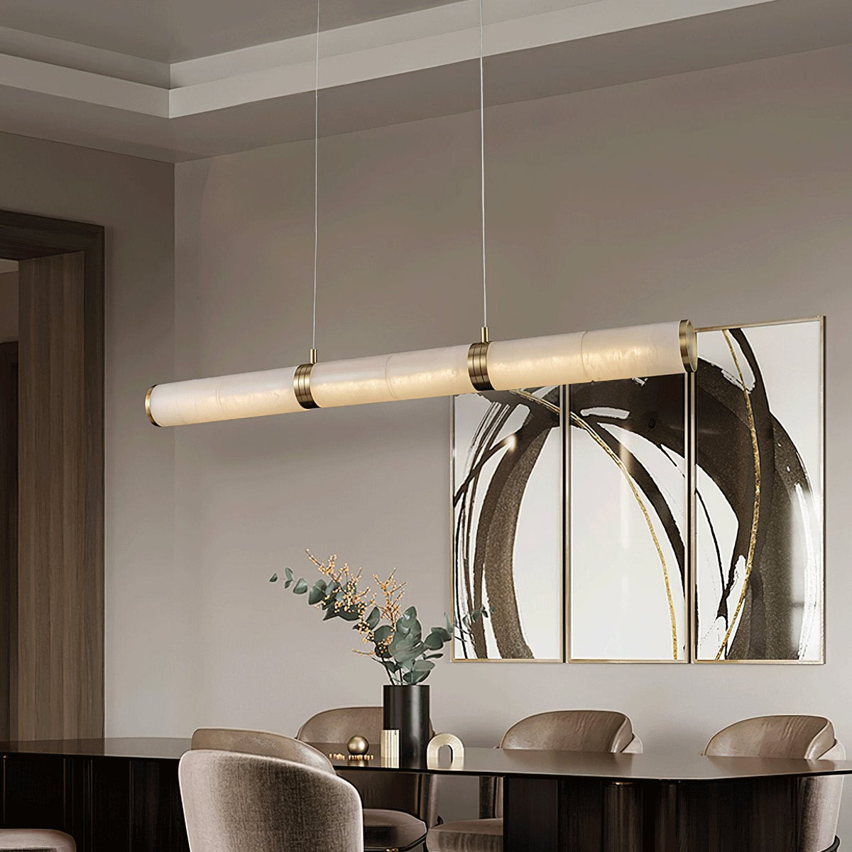 Gevrel lampă suspendată minimalistă, liniară din alabastru