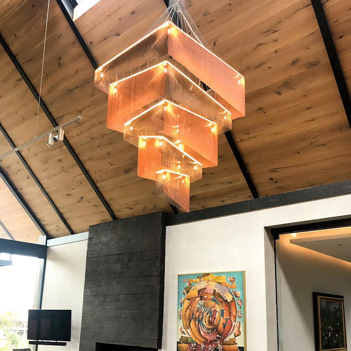 Caeluvyn candelabru postmodern cu lanț și frângi metalice