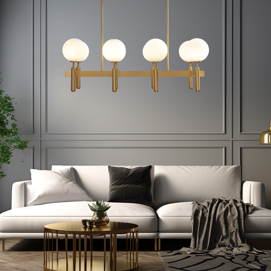 Kristy Design lampă suspendată din sticlă sferică și metal în auriu și alb