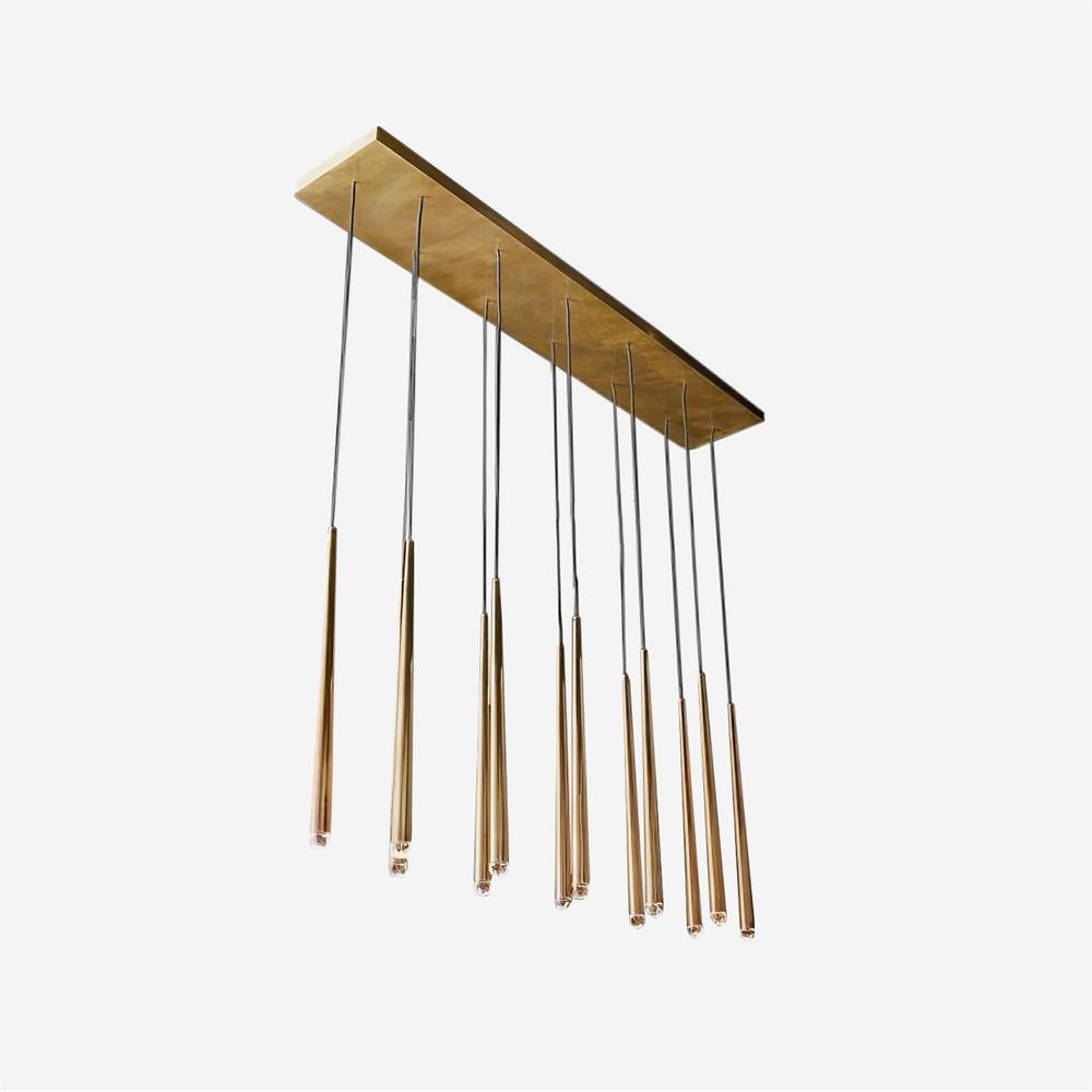Candelabru cu abajure din cristal și corp din alamă lucioasă minimalist