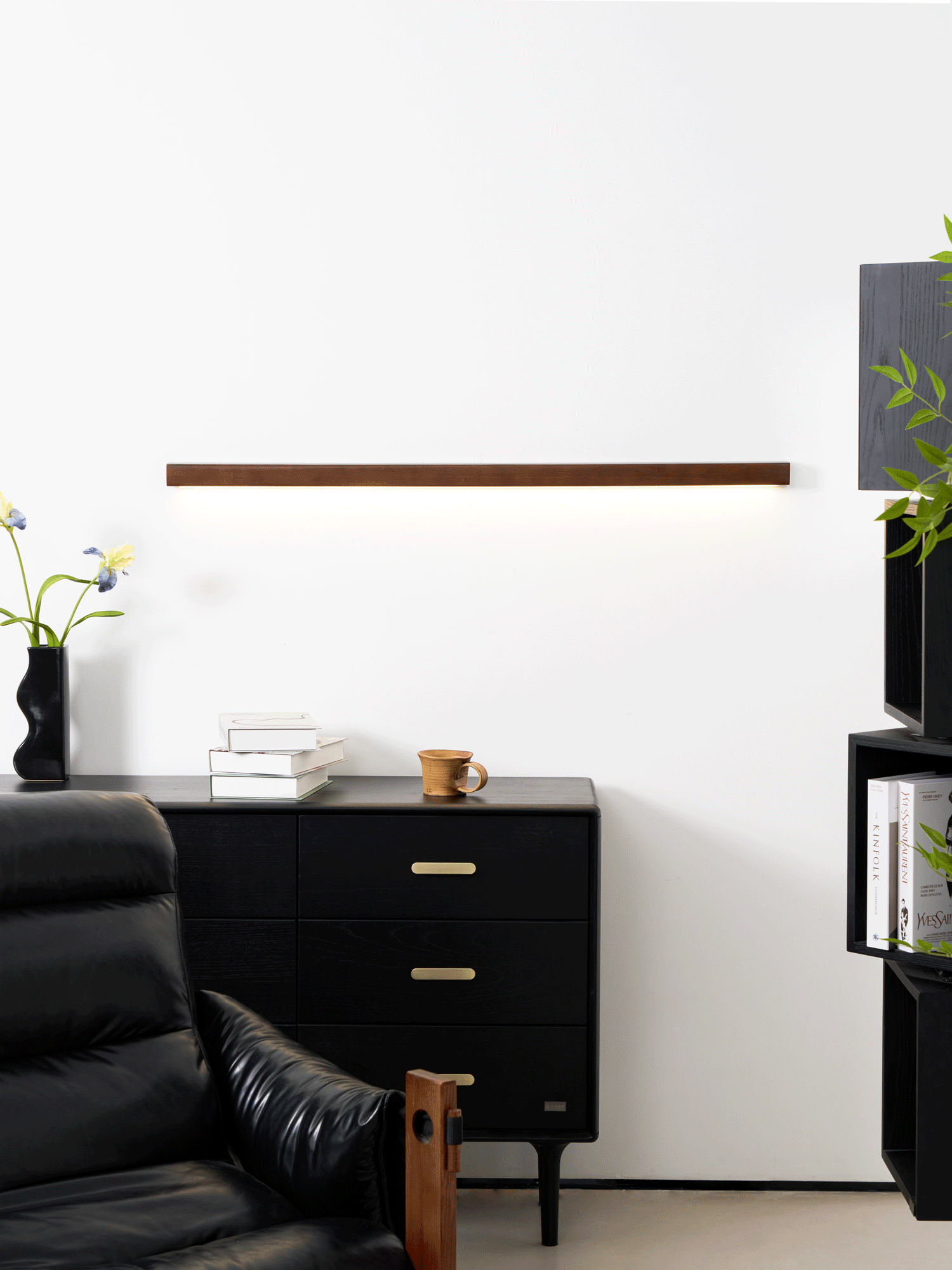 Elvivine aplică de perete din lemn, minimalistă, liniară, LED