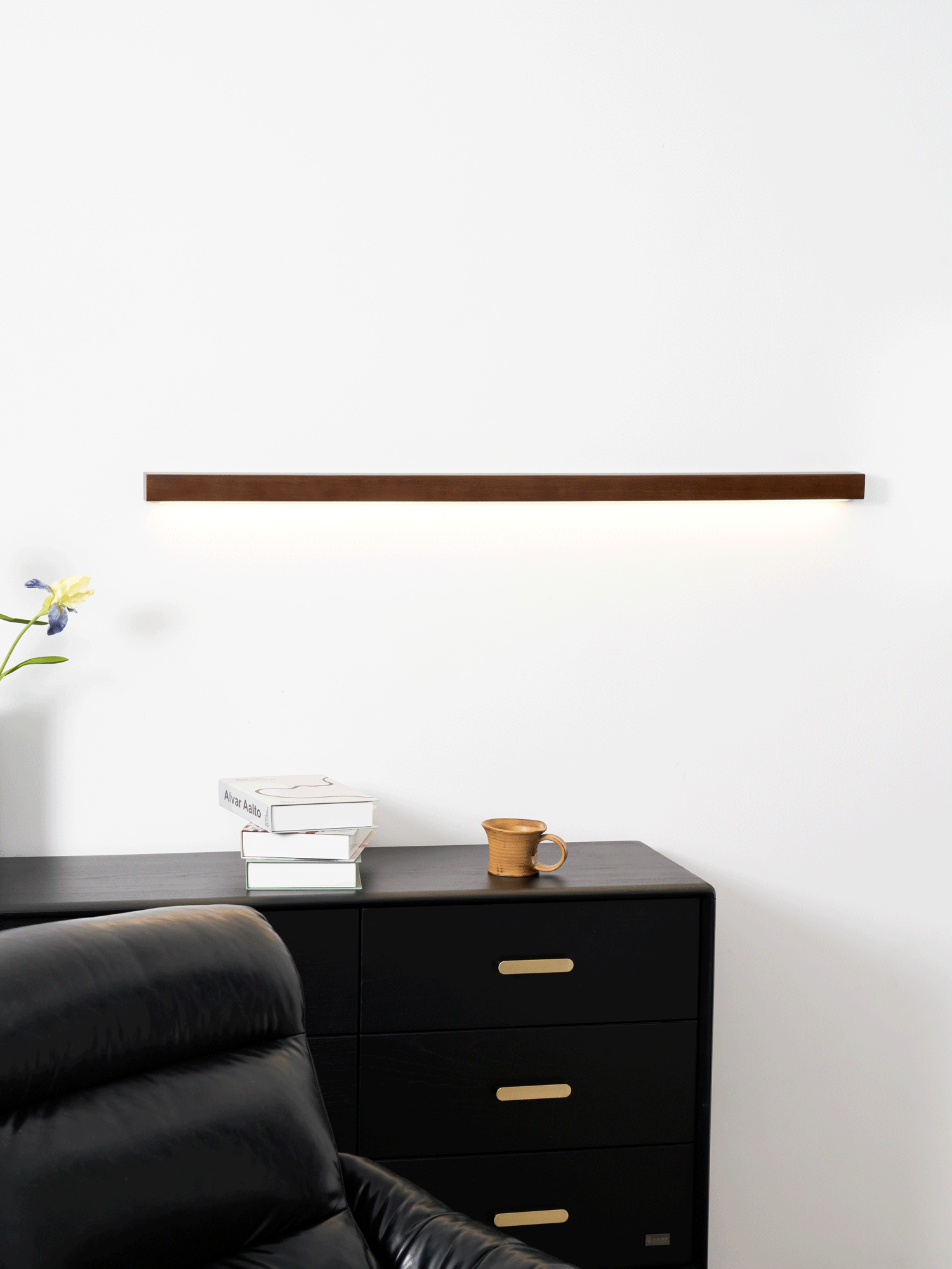 Elvivine aplică de perete din lemn, minimalistă, liniară, LED