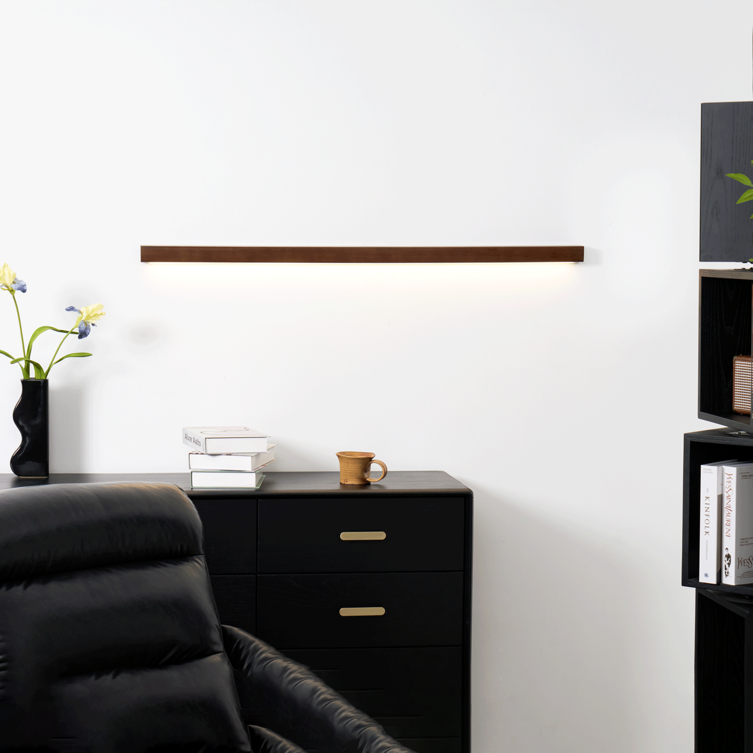 Elvivine aplică de perete din lemn, minimalistă, liniară, LED