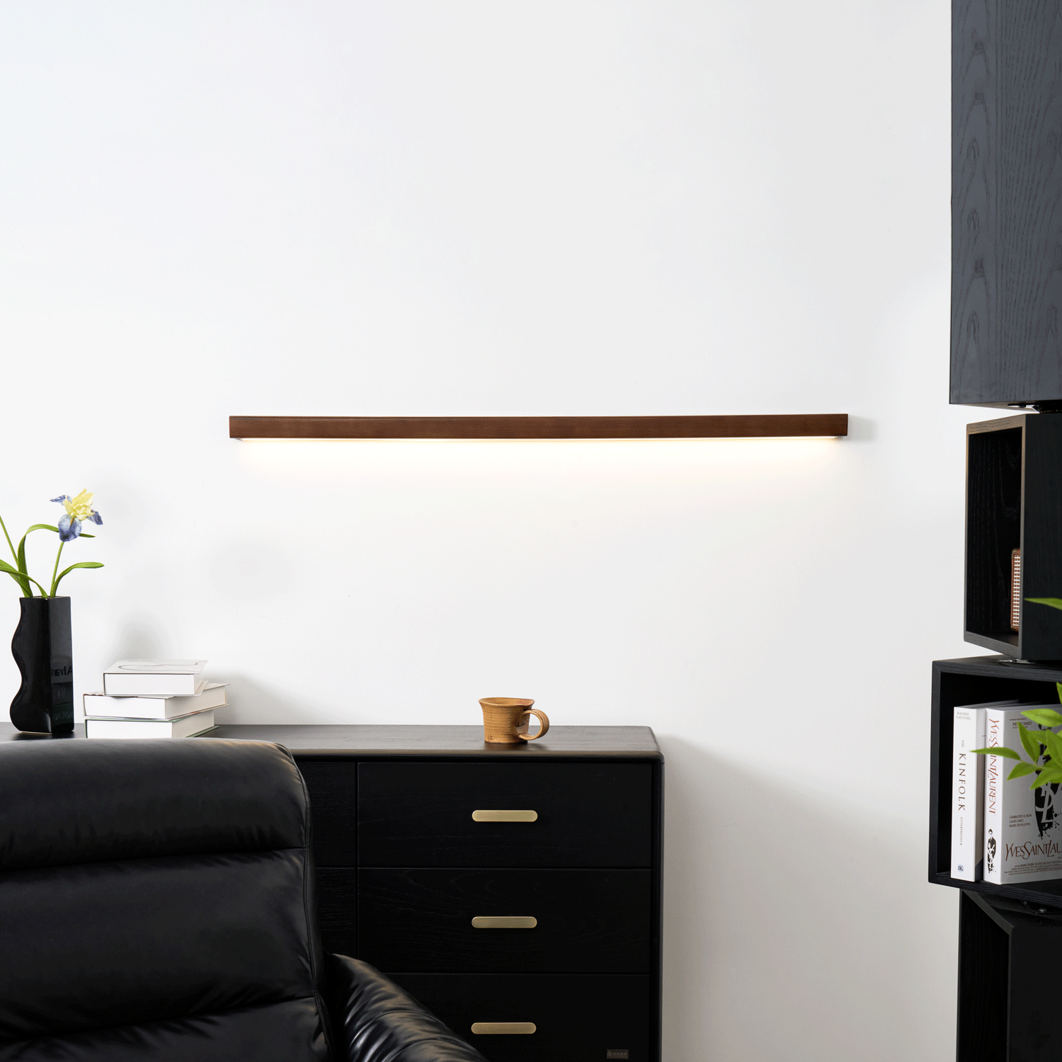 Elvivine aplică de perete din lemn, minimalistă, liniară, LED