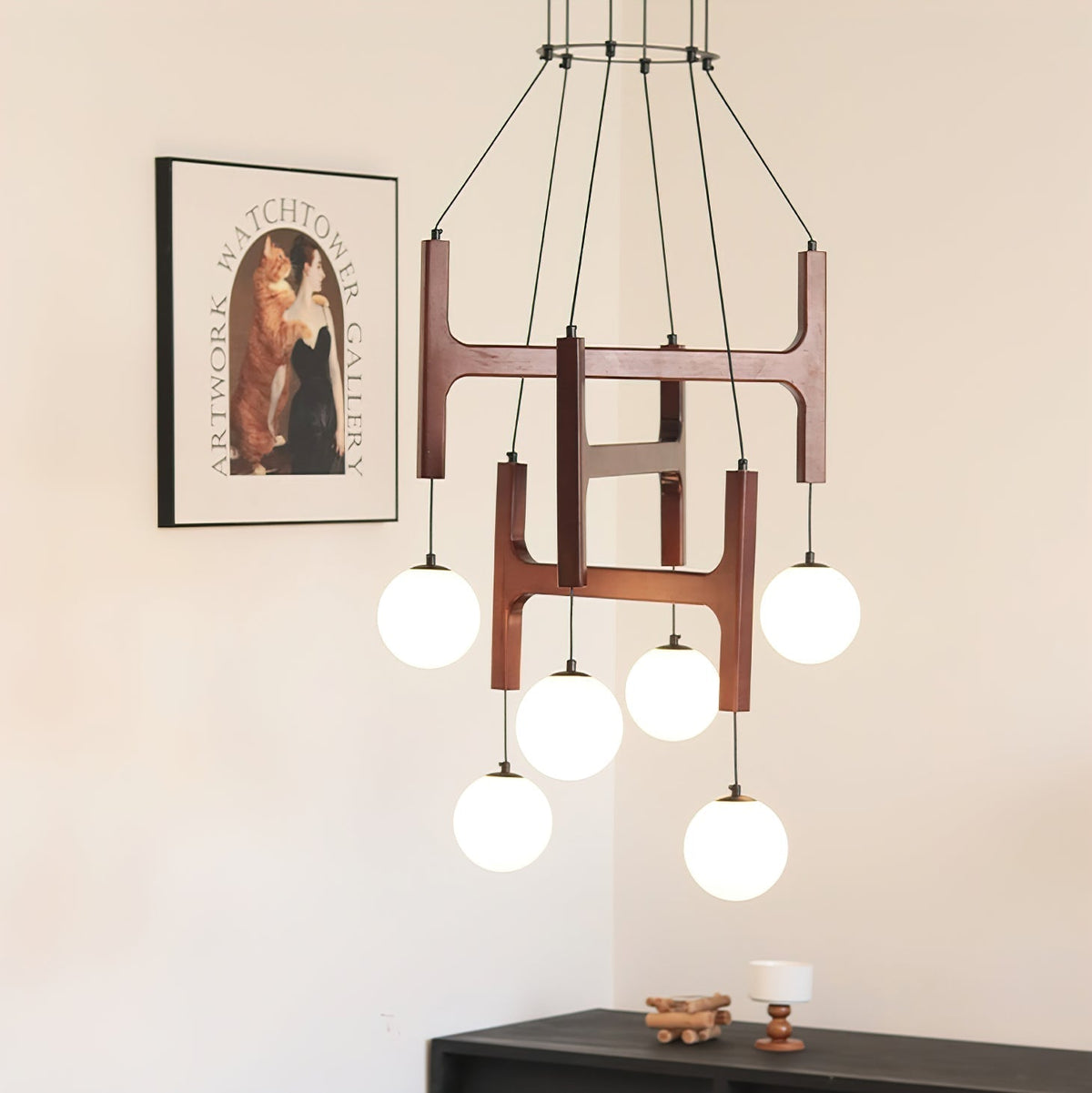 Terra candelabru din lemn, geometric