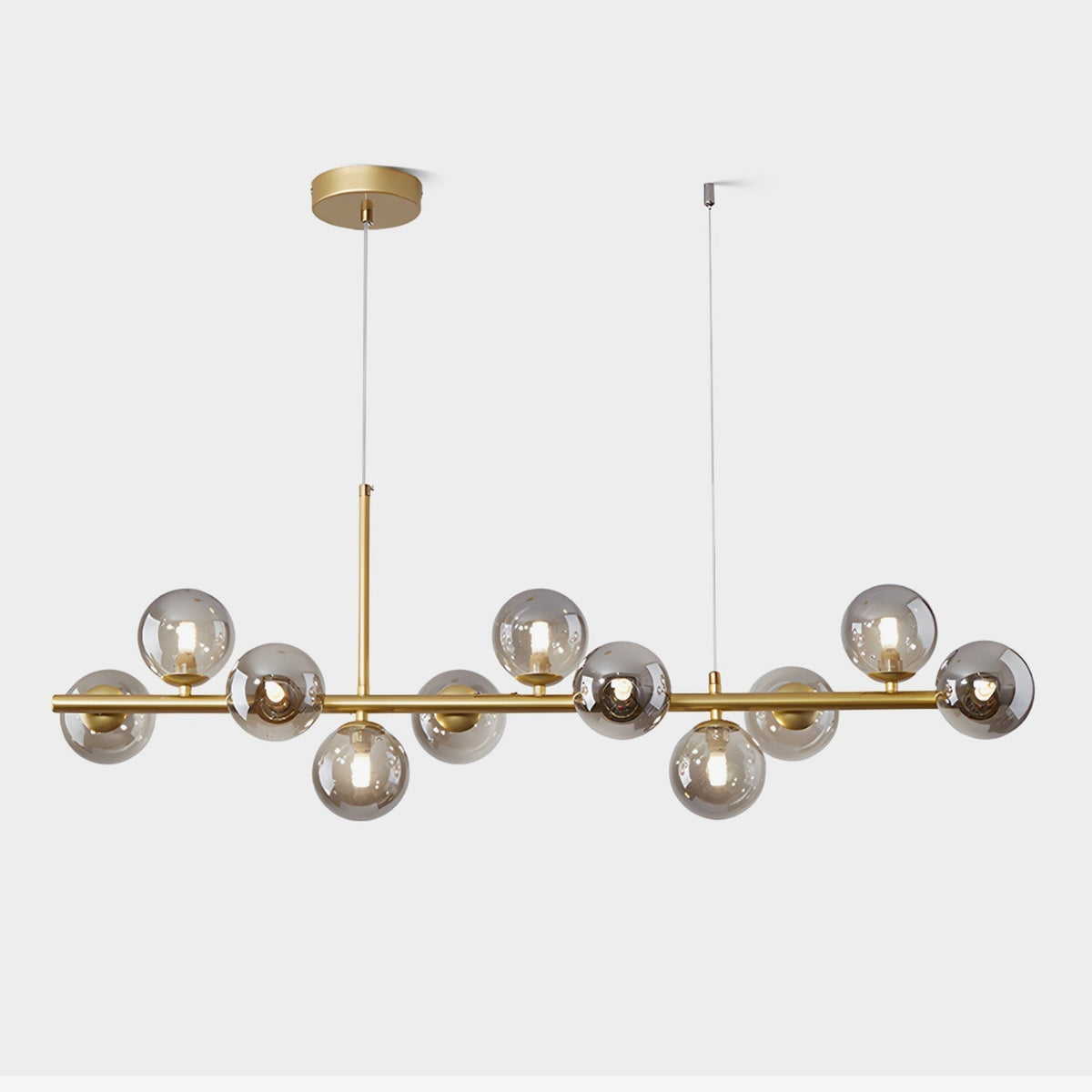 Lioroora candelabru auriu din sticlă, cu glob, cu 12 surse de lumină