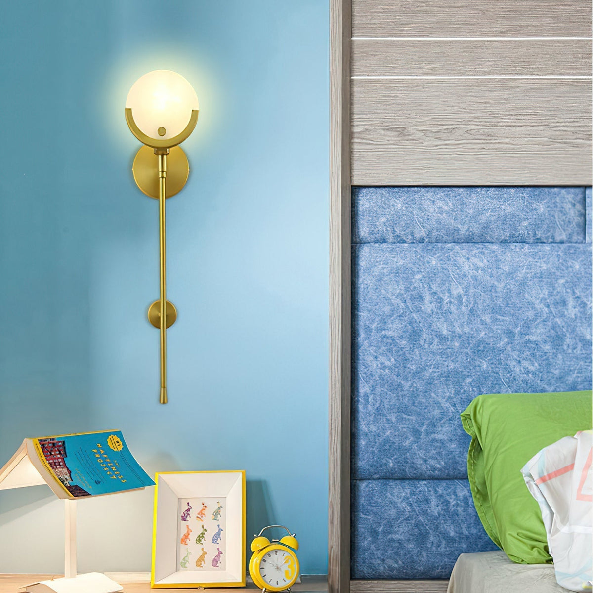 Ljomuvyo aplică de perete modernă minimalistă din alamă cu abajur alabastru