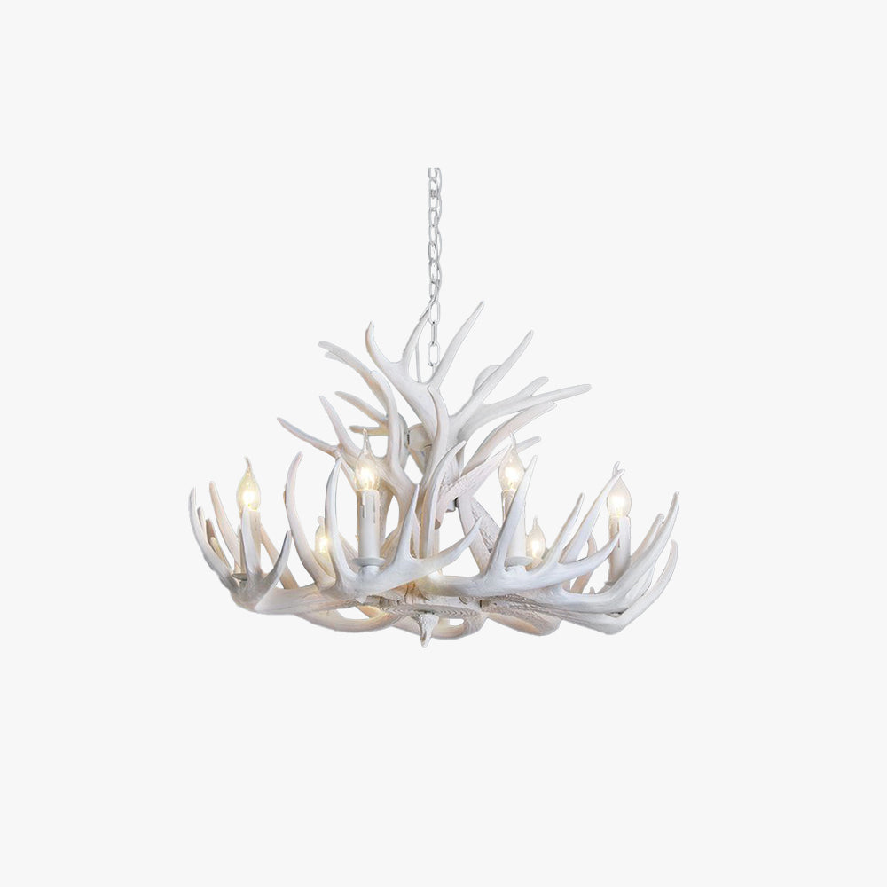 Silva candelabru din metal și rășină în stil rustic cu cornuri, pentru sufragerie, în culoare albă