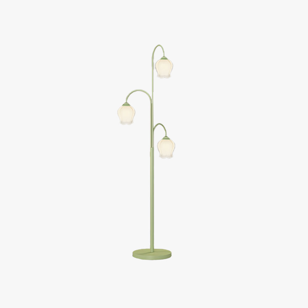 Lily cu abajur verde în formă de floare, lampadar din metal și sticlă, pentru living sau dormitor